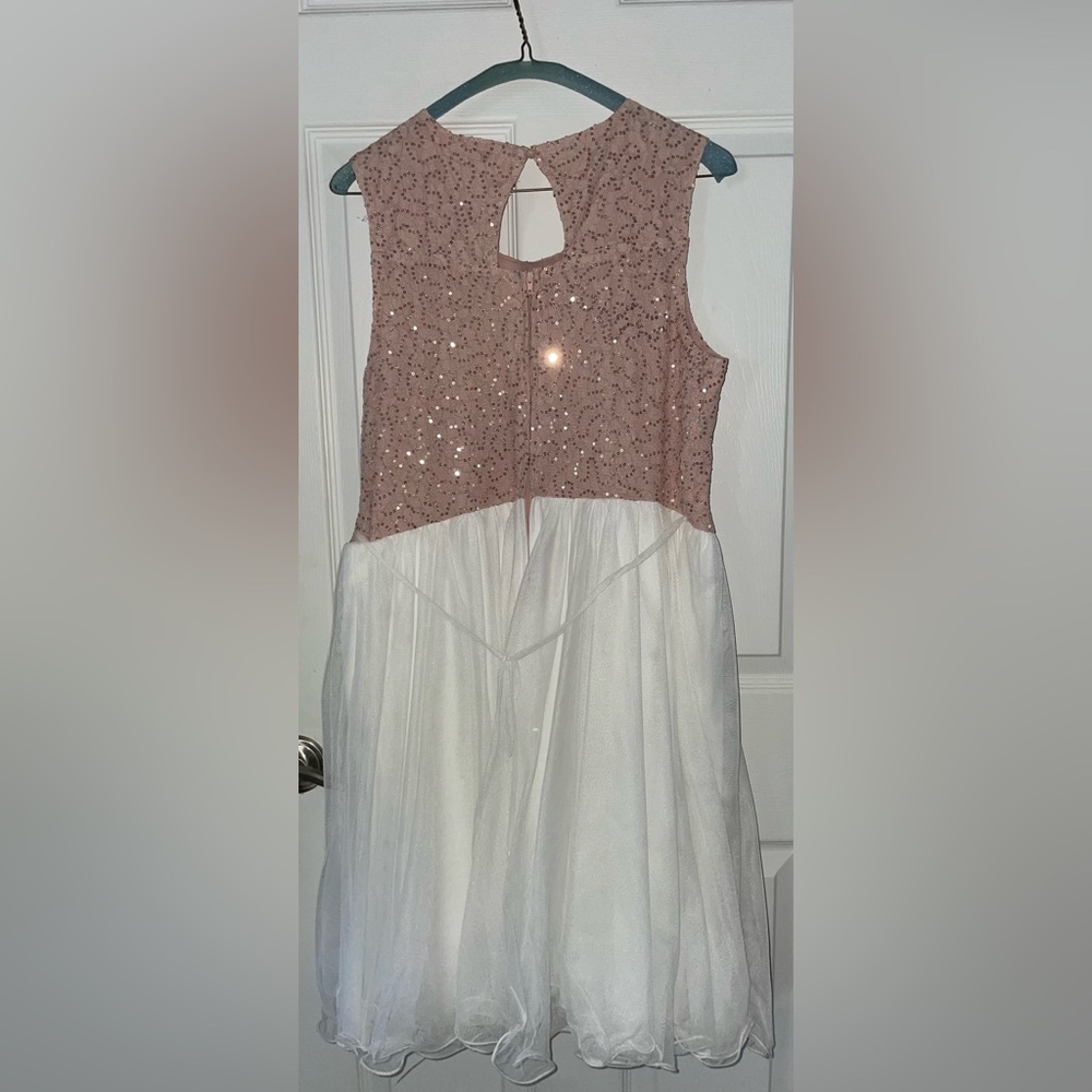 Speechless Plus Size Girls Rose Pink Sequin Bodice White Tulle Dress - Picture 2 of 6